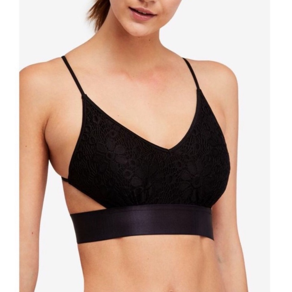 Free People Aria Longline Lace Bra Bralette Black Size Small
